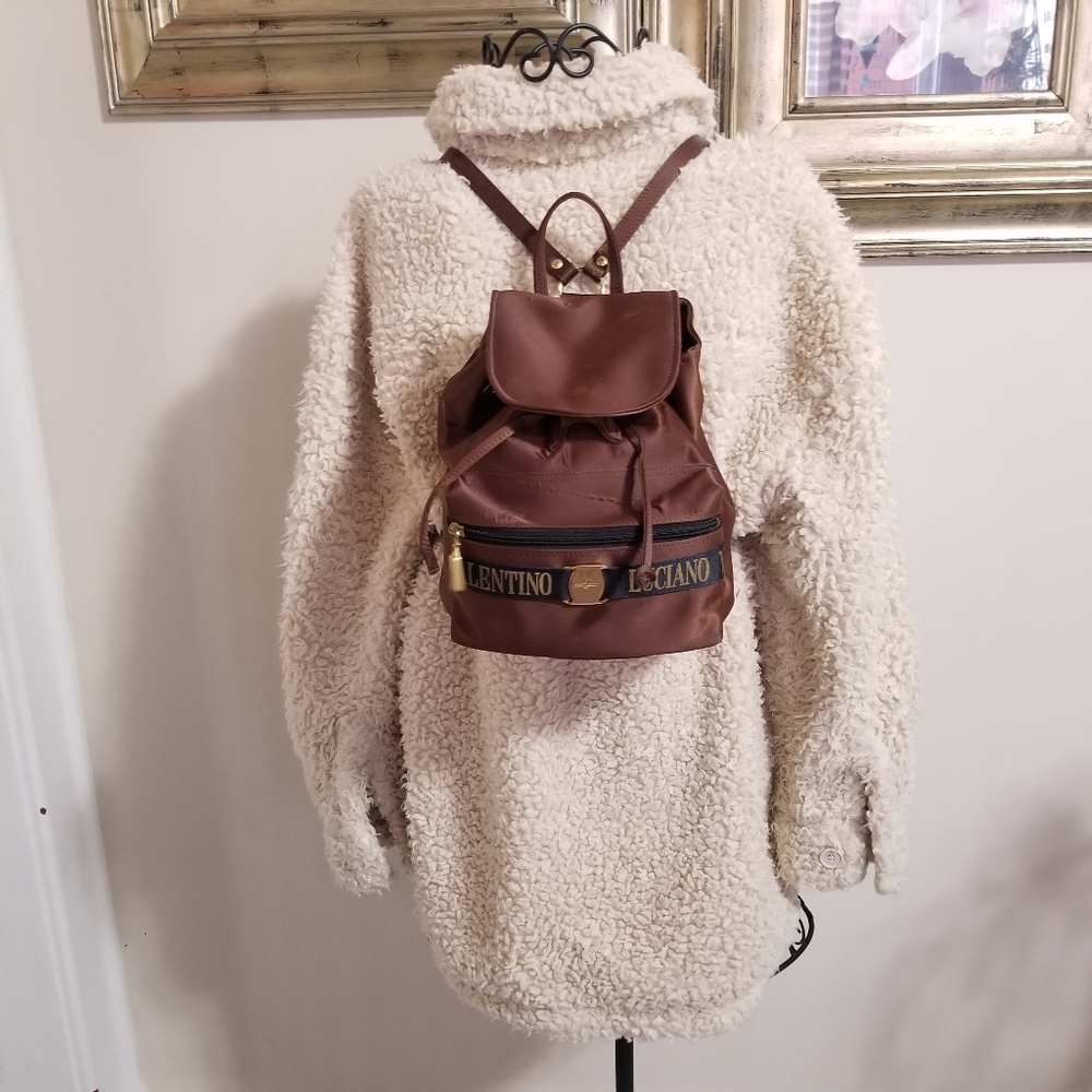 Luciano Valentino Brown Nylon Backpack.